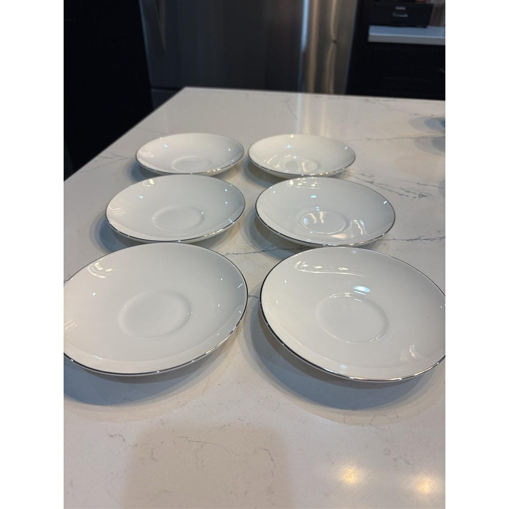 6 Wedgwood Signet Platinum Bone China Tea Saucers England